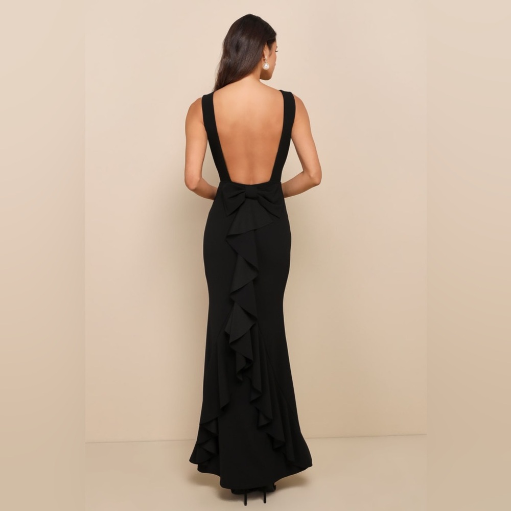 Lulus Exquisite Refinement Black Backless Bow Ruf… - image 2